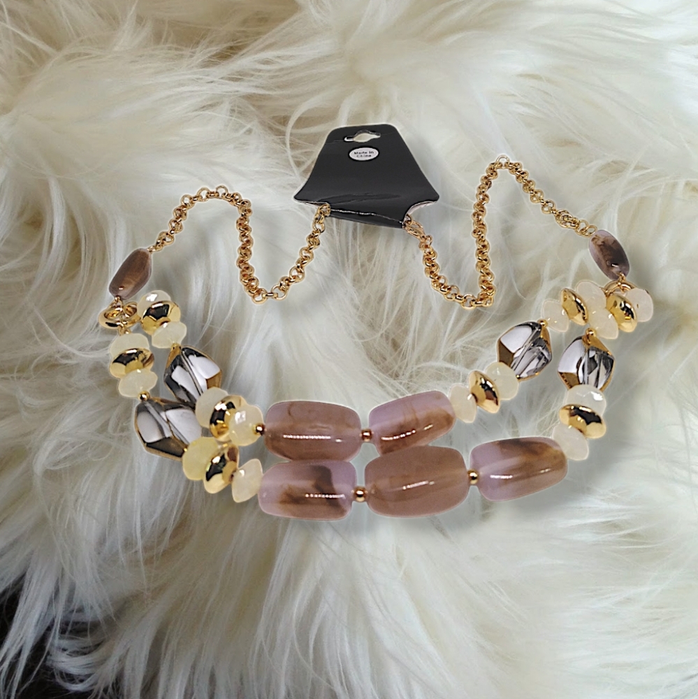 Gold Tone Necklace with Earth Tones Stones